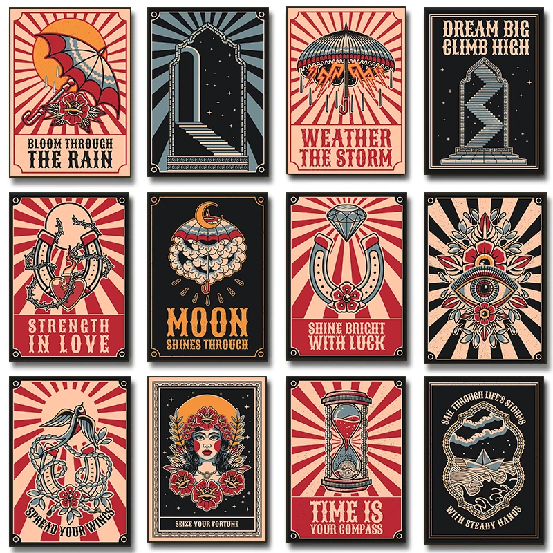 Vibrant Retro-Style Abstract Floral Patterns Poster Shine Bright With Luck Modern Prints Canvas Wall Art Picture Home Room Decor