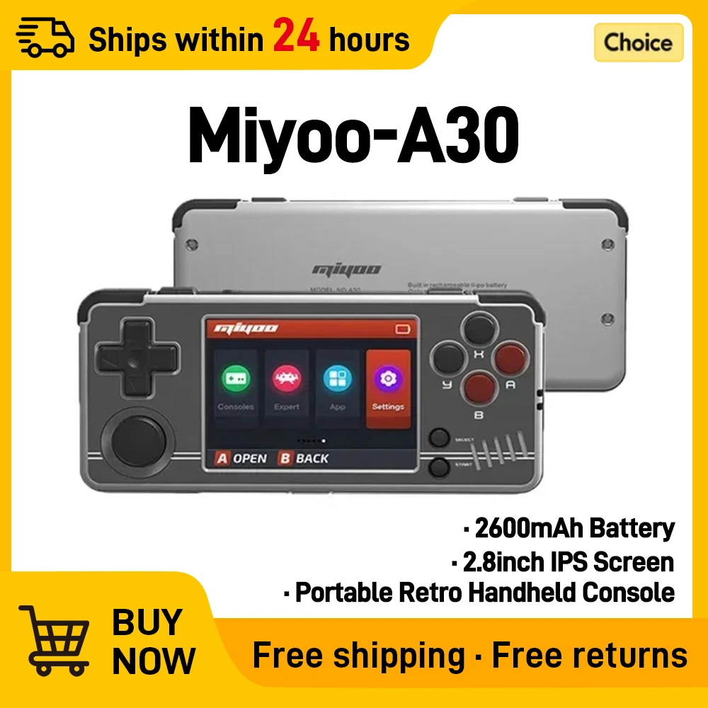 MIYOO A30 Retro Game Console 2.8 IPS Portable Handheld Portable Retro Handheld Game HD Screen Open Source Linux System WIFI