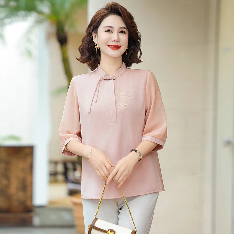 

Faionable Mom Summer Outfit Set 2025 New Sle Chiffon Top Middle-Aged Women's Spring Summer National Sle Small irt Ele...