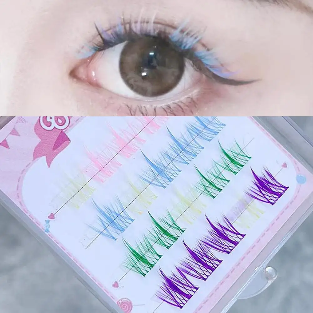 

Pink/White/Blue/Purple /Green Colored Eyelash Clusters Lashes False Colored Eyelashes Natural Long Faux Bunche Manga I8I0