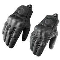 Guantes Retro para motocicleta, guantes perforados, transpirables, de cuero genuino, negros, para todas las estaciones, carreras, ciclismo, Motocross, bicicleta, Caballero