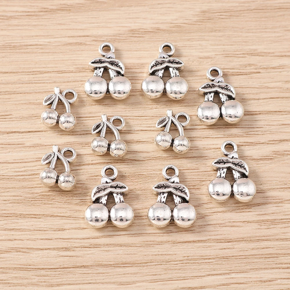 Tusember 30 Stück Metall-Anhänger in Kirschform, Legierungs-Charms, niedliche Ohrringe, Halsketten, handgefertigte DIY-Schmuckzubehörteile – Detail 2