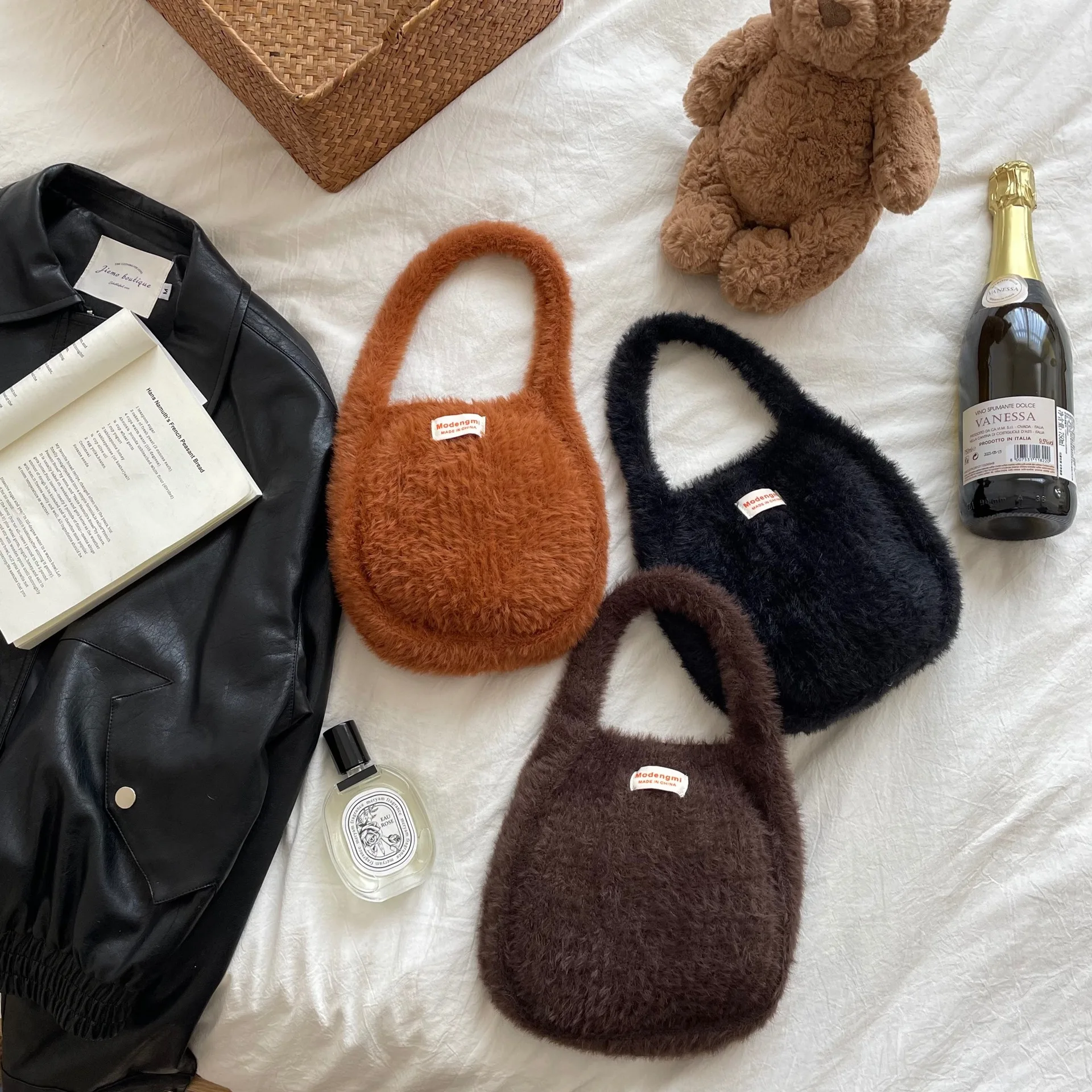 

Красочная зимняя волосатая женская сумка-тоут, модная меховая сумка для женщин, вязаная мягкая уличная классическая сумка для девочек