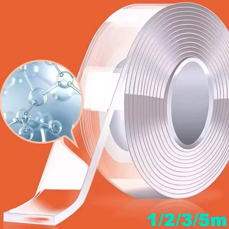 Ruban adhésif double face transparent sans trace, réutilisable, imperméable, lavable, pour la maison, Gekkotape, 1/2/3/5M, Nano Tape