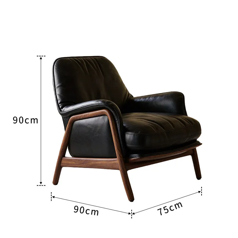 HYS medieval solid wood leisure chair home living room bedroom study light luxury retro leather sofa chair backrest armchair