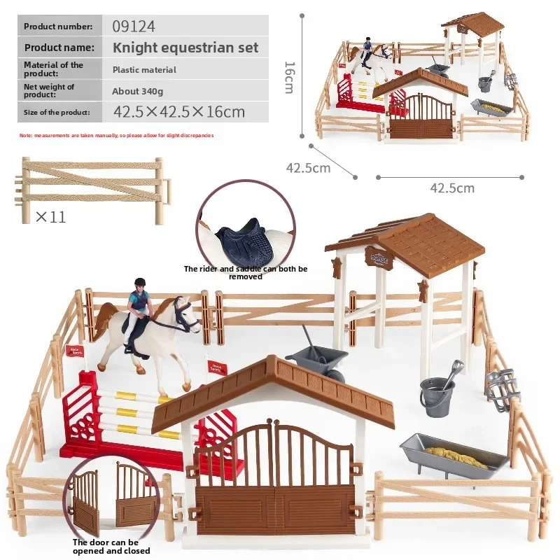 Farm Stable House Model Action Figures Emulational Horseman Horse Animals Playset Figurine Cute Educational Kids Toy Gift