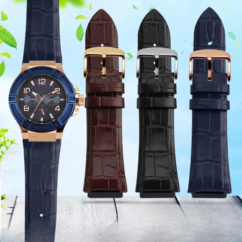 Genuine Leather Watch Strap For GUESS W0040G3 W0247G3 W0040G7 Series Cowhide Watchband Men's Wrist band Blue Bracelet 22mm