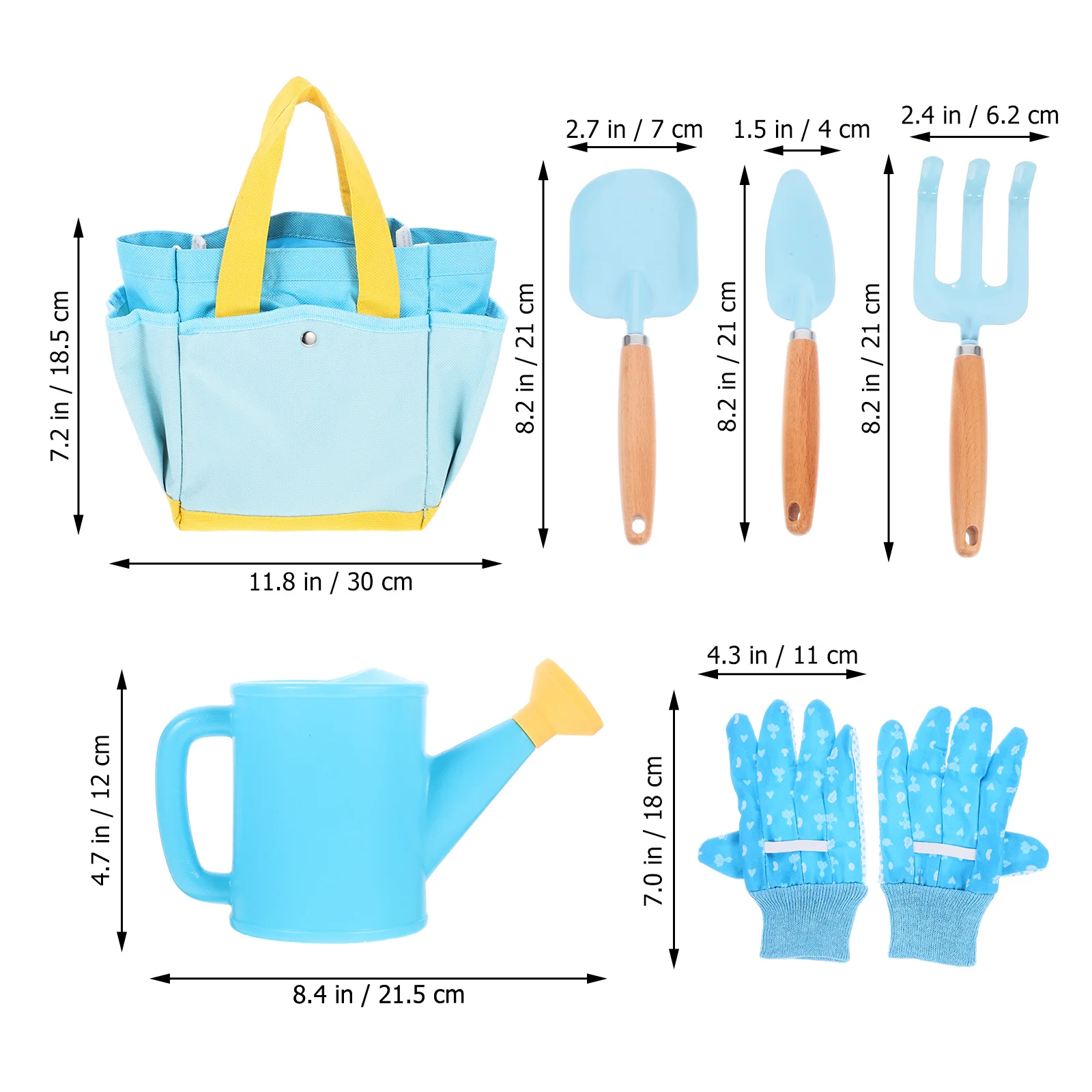 Zestaw narzędzi ogrodniczych dla dzieci, mała łopatka i grabie do sadzenia, spulchniania gleby, pielenia, lekki, wytrzymały, do użytku na zewnątrz, w ogrodzie, na plaży.