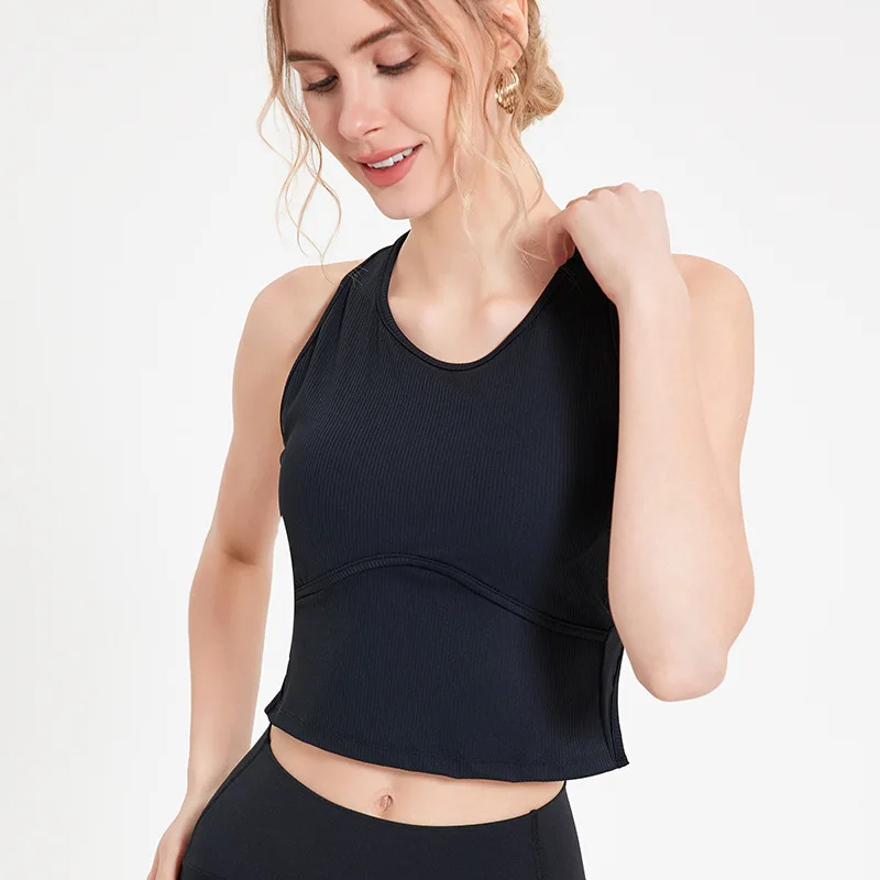 Women Ribbed yoga vest Sexy Backless Metal Buckle Padded Sports Bra Quick Dry Workout Gym Crop Top Casual sports tank top 2026