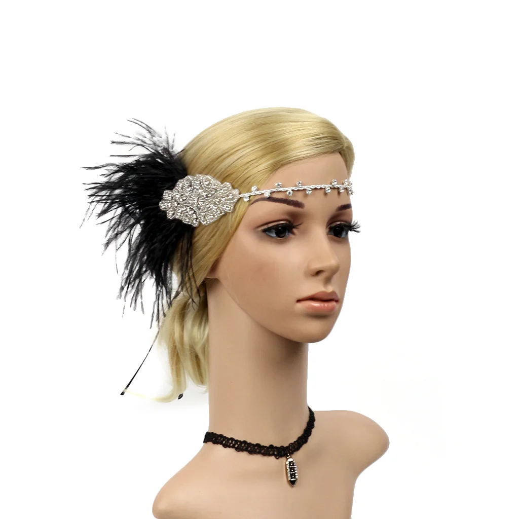 

Headband for with Faux Feathers Adjustable Headband with Rhinestones