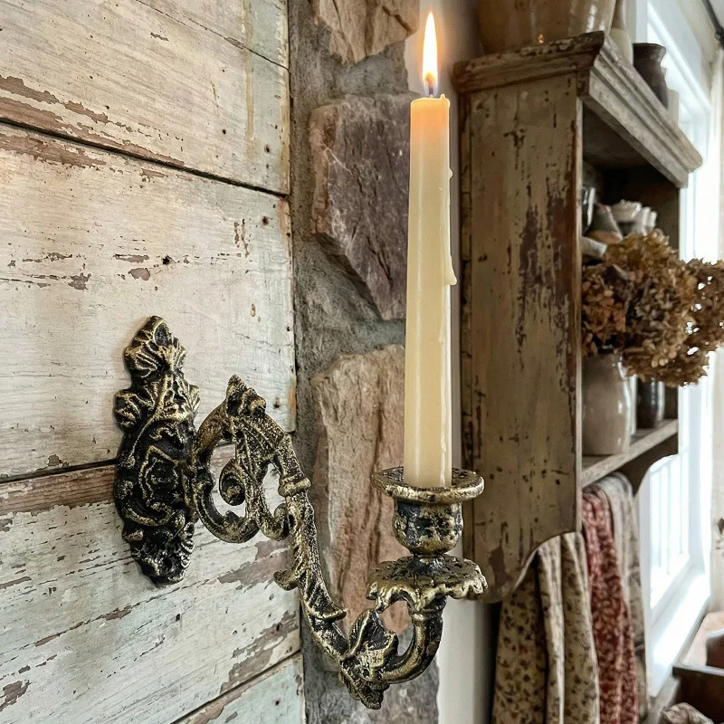 Nordic Retro Forged Iron Antique Geometric Wall Lamp  Candle Holder Wall Decoration Candlestick Home Decoration