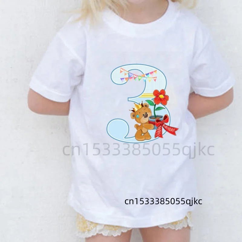 Kids Birthday Bear Number 1-9 T Shirt Girls Boys Bday Party Tshirt Children Customized Celebration Tops Tee