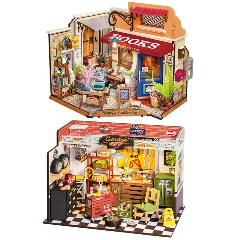 Animation Dream Auto Repair Room Diy Cabin Art House Small House Miniature Scene Model Building Blocks Birthday Gift Peripherals