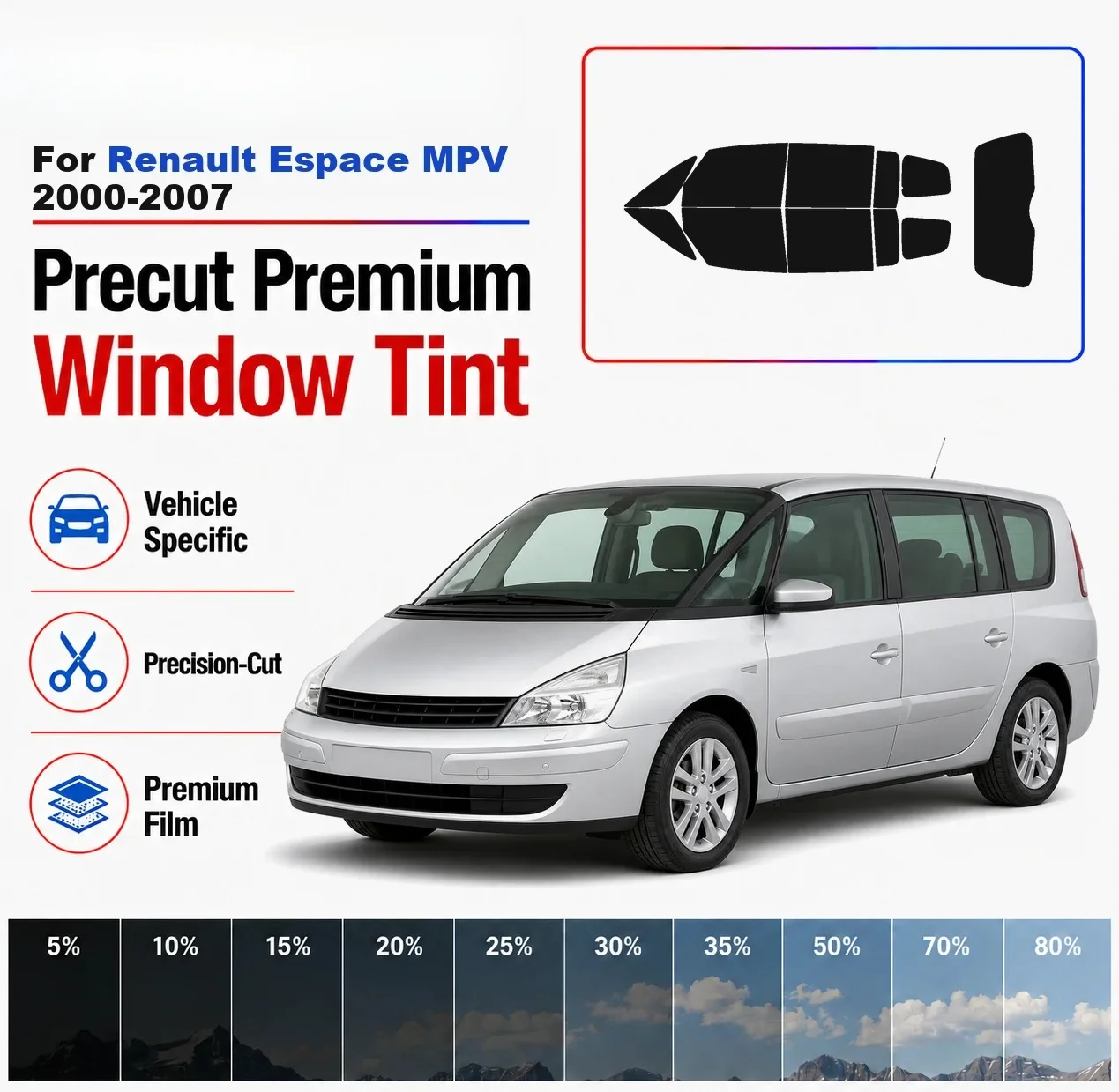 Premium Precut Window Tint Kit Front Rear Windows Rear Windshield For Renault Espace MPV 2000-2007 Car Solar Nano Ceramic Film