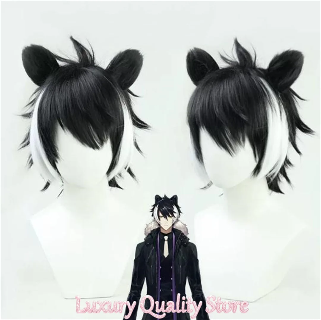 Cosplay Hololive VTuber Holostars Kageyama Shien Wig Anime game party black and white wig synthetic heat-resistant ear wig