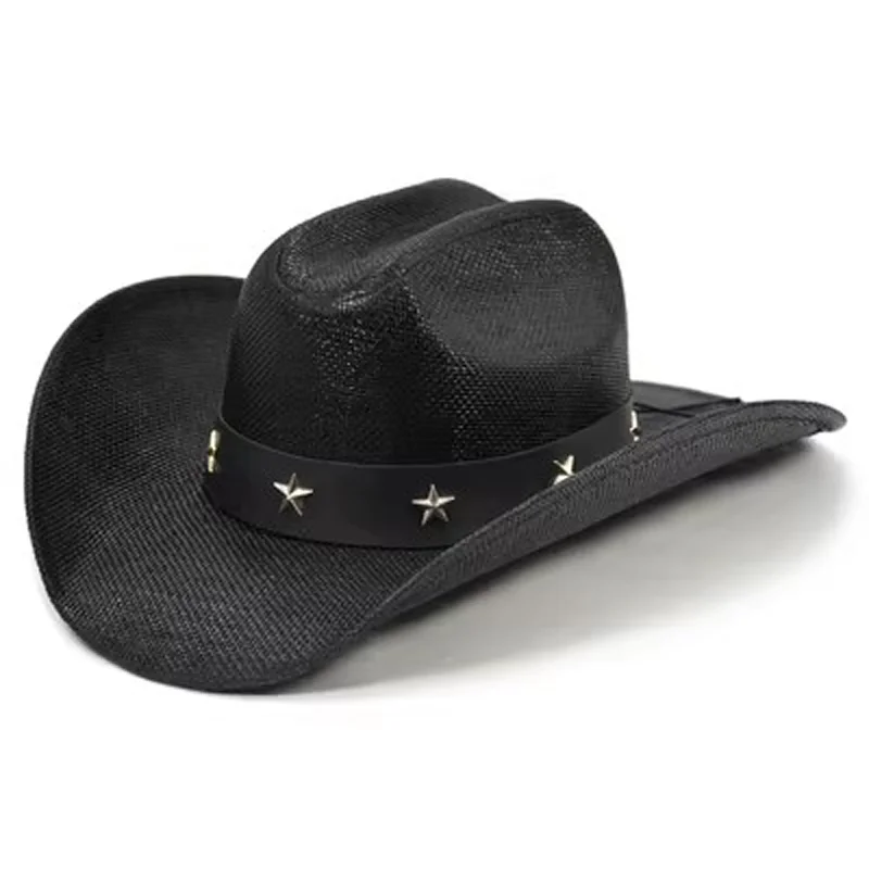 2024 New Summer Cowboy Straw Hat Double Concave Top 10cm Brim Men\'s and Women\'s Western Cowboy Hat Sun Protection sombrero homb