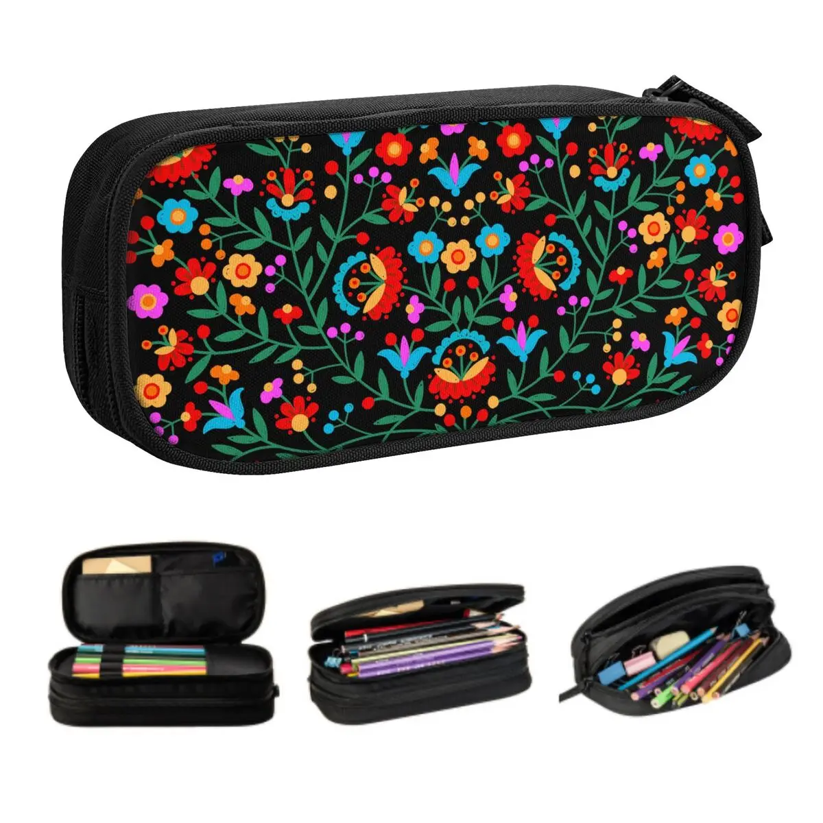 Custom Colourful Floral Mexican Flower Korean Pencil Case Girls Boys Large Capacity Pencil Pouch Students Stationery