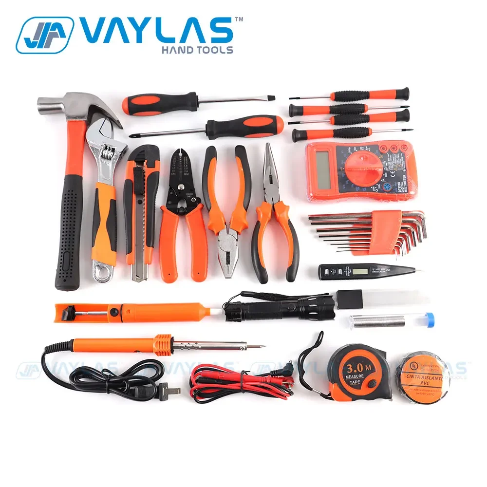 35pcs Electrician Hand Tool Set Kit Household Tool Kit Saw Screwdriver Hammer Tape Measure Wrench Plier Home Combination Tools