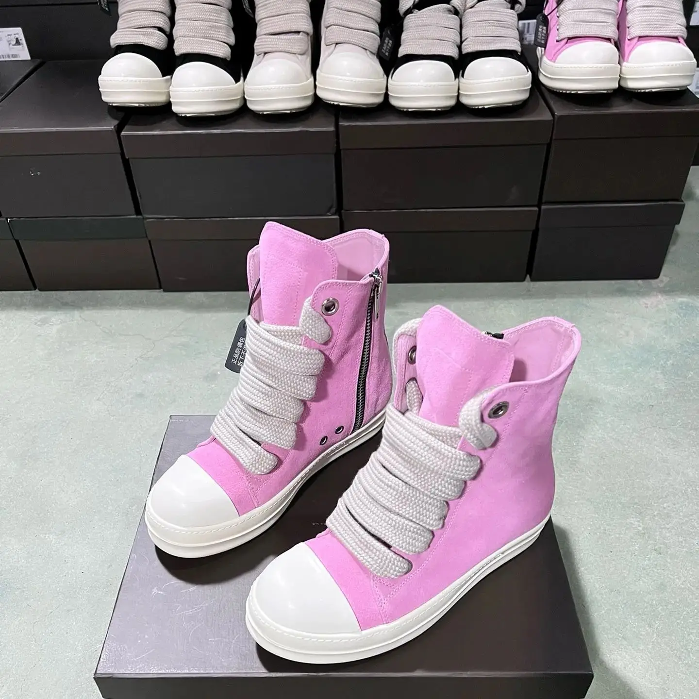 Ricks Men Shoe Pink Suede Ankle Boot Outoor Boots High Top Casual Shoe Owens Leather Zip Women Sneaker Design Cowhide Flat Shoes