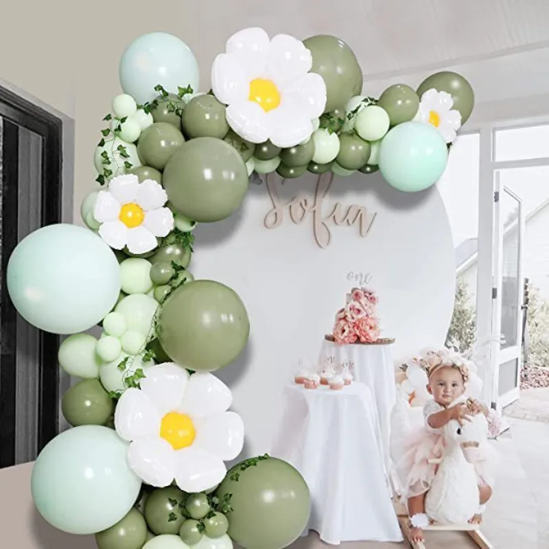 

Green Light Green Balloon Garland Arch Kit with Daisy Ballon Neutral Safari Jungle Kids Birthday Baby Shower Party Decor