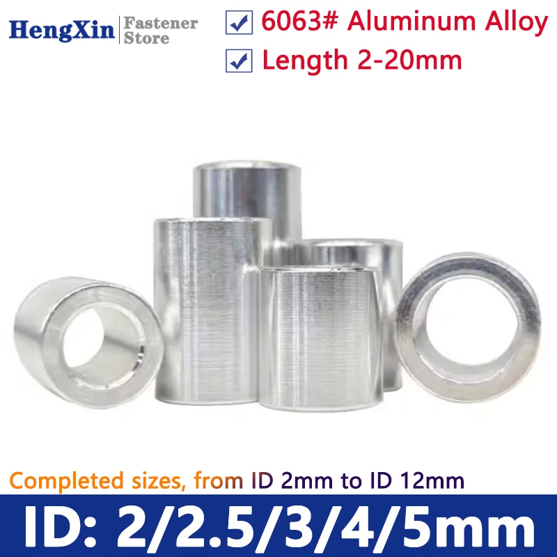 5/10pcs ID 2/2.5/3/4/5mm Aluminum Alloy Flat Washer Sleeve Bushing Gasket Unthreaded Round Hollow Standoff Spacer Length 2-20mm