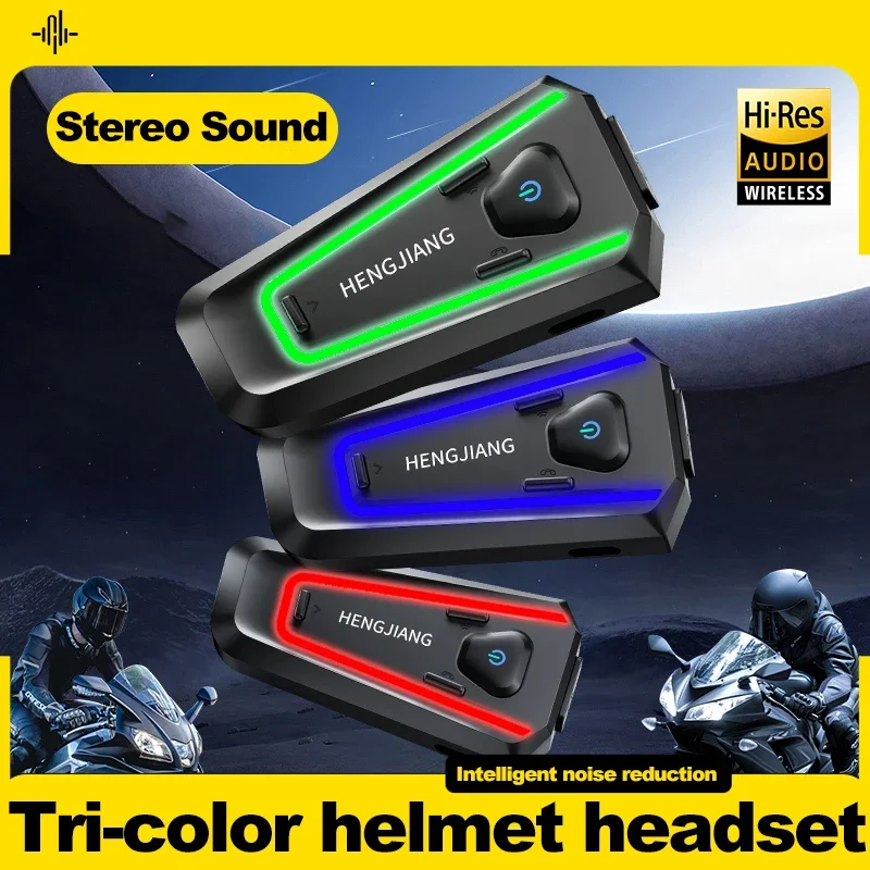 A1 Motorcycle Bluetooth Helmet Headset V5.3 Tri-Colorful Lights Earphone IPX6 Waterproof Support Connecting 2 Phones Same Time