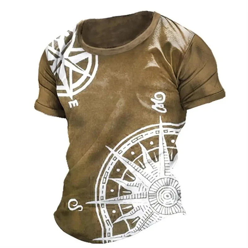 2025 Summer Men's T-shirt Navigation Compass Anchor 3D Printed T-shirt Loose Edition Men's Clothing Hot Sale Casual Short Sleeve