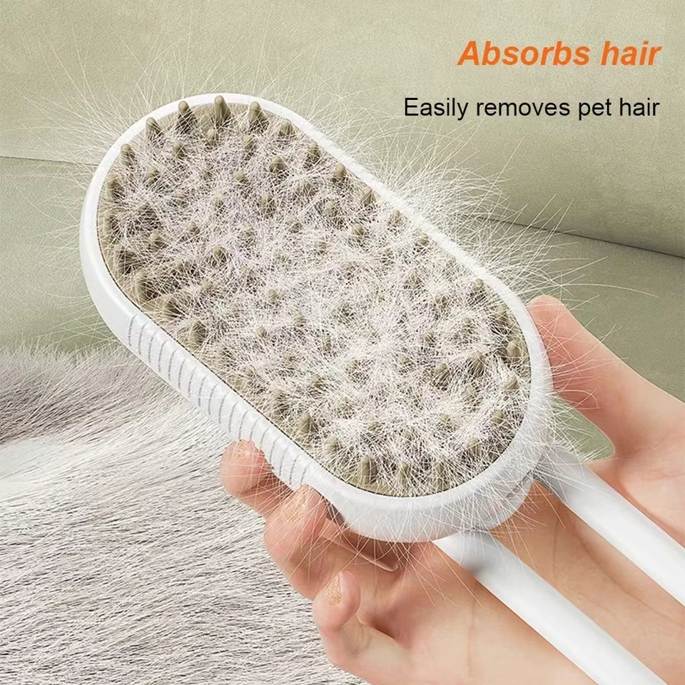 2Pcs Cat Dog Pet Spray Massage 3 in 1 Brush One Button Steam Spray Folding Rotatable Floating Hair Bath Hair Removal Brush Comb