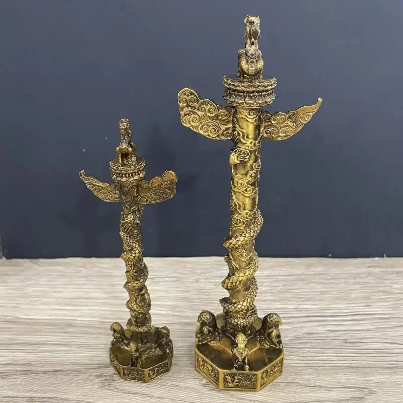 Ornement de colonne Huabiao en laiton antique, pilier dragon, colonne nuage et dragon, décoration Feng Shui pour la maison et le bureau, culture chinoise