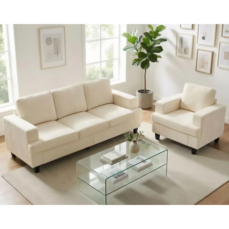 3 Seater Sofa & Armchair Set, Solid Wood Frame, Modern for Living Room Office, Customized