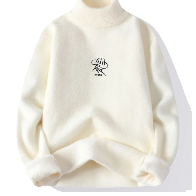 

Мужской зимний утепленный свитер из искусственного меха с высоким воротником, модный, универсальный, теплый, на флисовой подкладке, вязаный, повседневный, с длинными рукавами