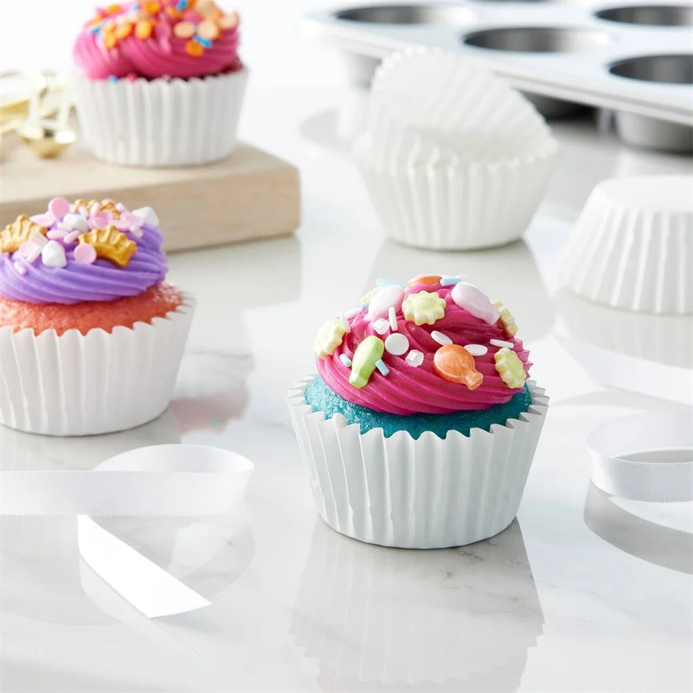 200 Stück Cupcake-Förmchen Antihaft-Backpapier Muffin-Kuchen-Verpackungspapier Geriffelte Muffinförmchen DIY Hochzeit Party Backzubehör – Detail 7
