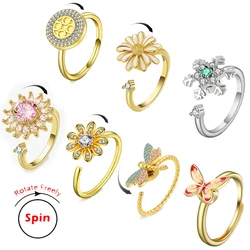 Spinning Sunflower Bee Anxiety Rings for Women Rotatable Adjustable Dragonfly Butterfly Spinner Fidget Ring Unusual Jewelry 2026