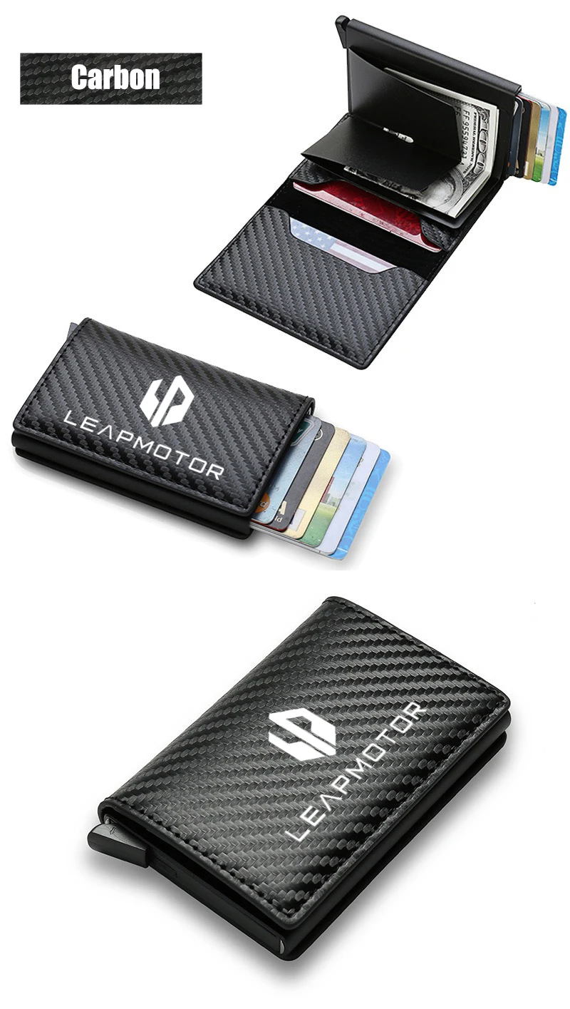 Anti Thief Rfid Credit Card Carbon Fiber Leather PU Men Wallet Gift For Leapmotor Leap Motor C01 C11 T03 S01 C11 Reev 2022 2023