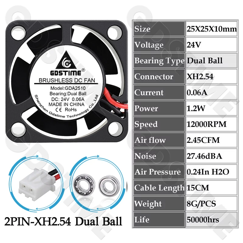 GDSTIME 2510 24 V 12 V 5 V Lüfter 25 MM * 25 MM * 10 MM Mini Kühler 2510 Kugel/Hülse Axial Lüfter 25 MM Micro Elektrische 3D Drucker Fan