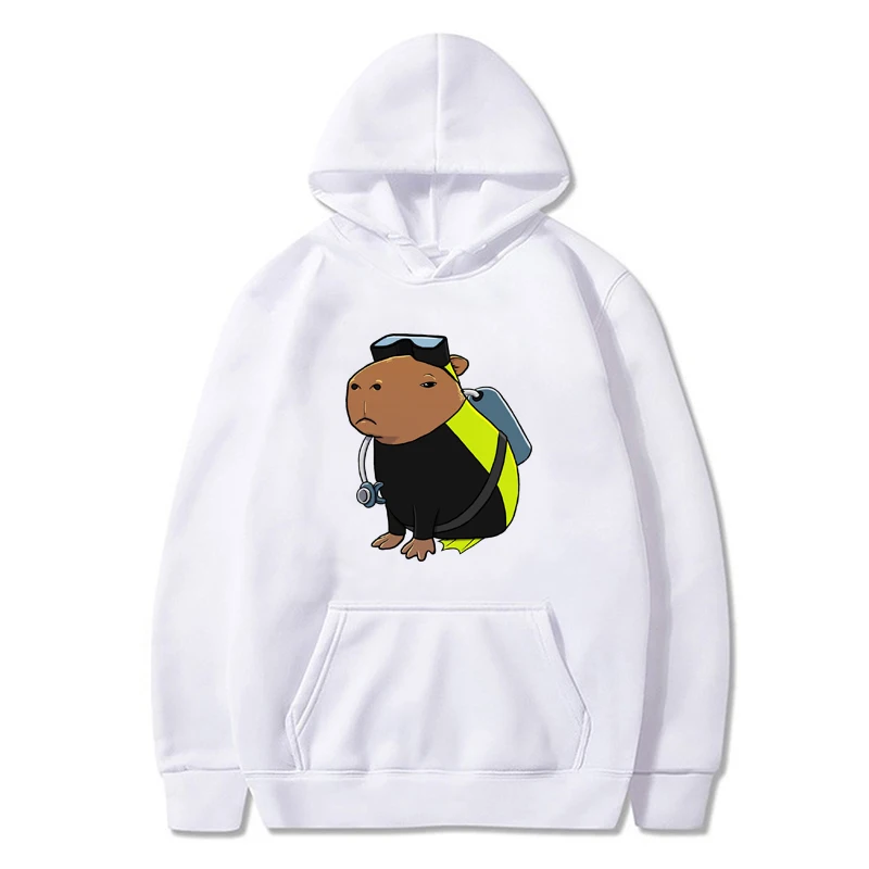 Capybara Scuba Diver Cartoon Print Hoodies Cute Capybara Scientist Costume Graphic Unisex Sweatshirt Streetwear Women/Men Hoody