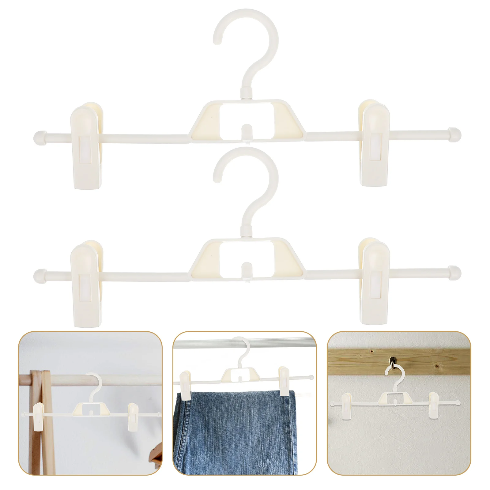 5 Pcs Foldable Telescopic Trousers Hanger Shorts Anti-slip Jeans Skirt Pant Hangers White Plastic Clips