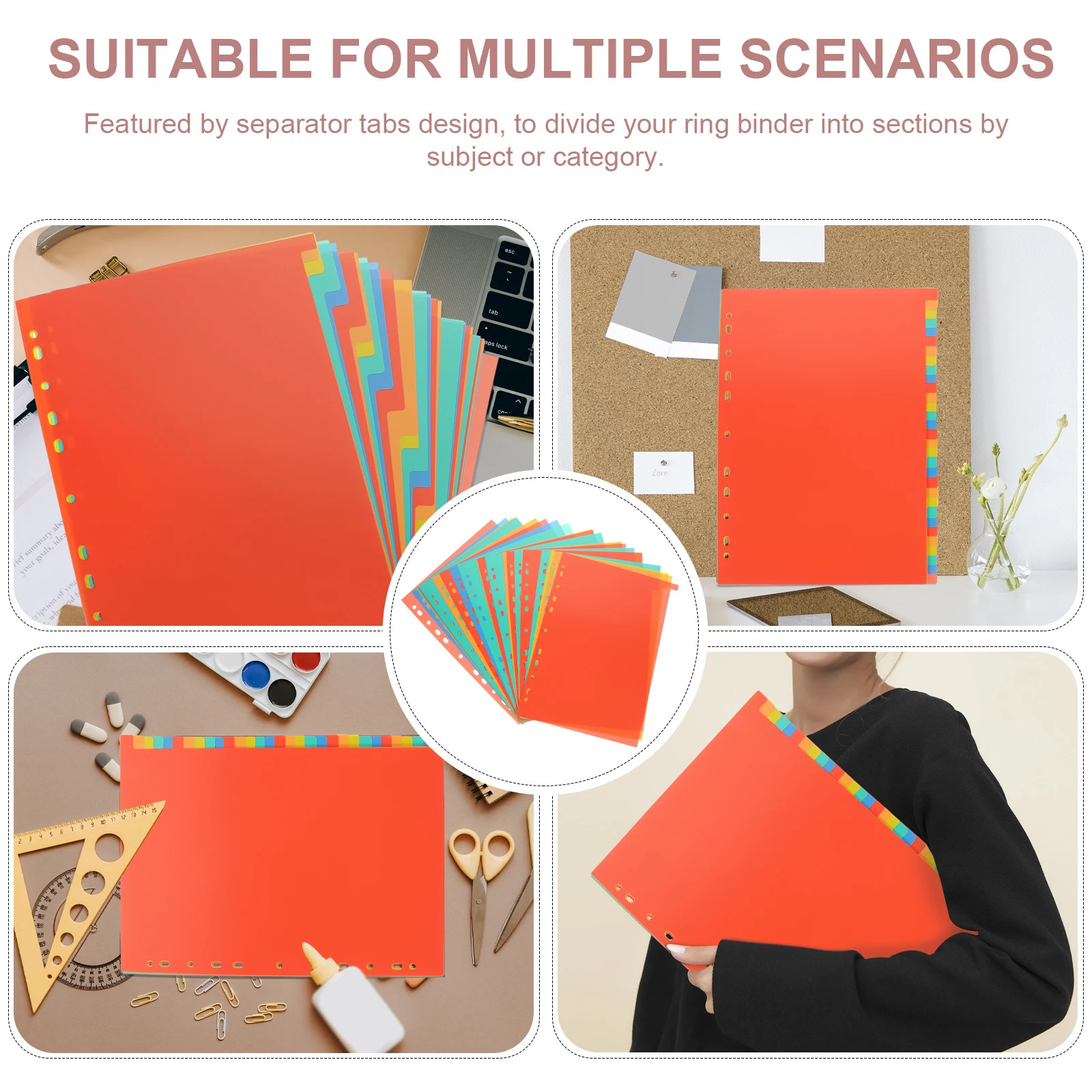 

31 Sheets Index Page Dividers A4 11 Hole Plastic Colored Separator Pages for Binder File Folder Organization Office Supplies