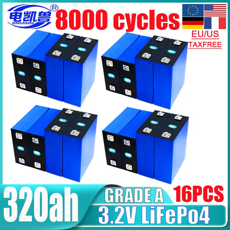 

16PCS new 3.2V 320AH Lifepo4 battery 3C high power DIY 48V suitable for solar system charging batteries for golf carts and ships