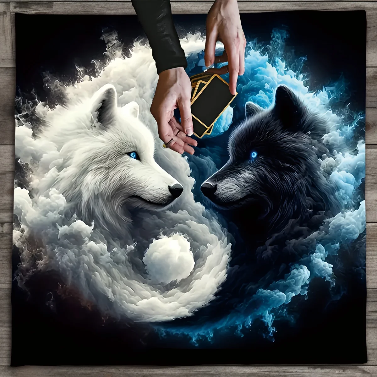 VIKAMA Yin-Yang Twin Wolves Tarot-Tischdecke, Astrologie, Orakel, Spielmatte, Wahrsagerei und Hexerei, Heimdekoration, thematische Dekoration