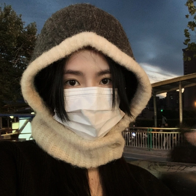 

Women Knitted Hat Balaclava Winter Hats Pilling Resistant Lady Autumn Headgear Beanie Hat Adult Hats Earflaps Scarf Hat