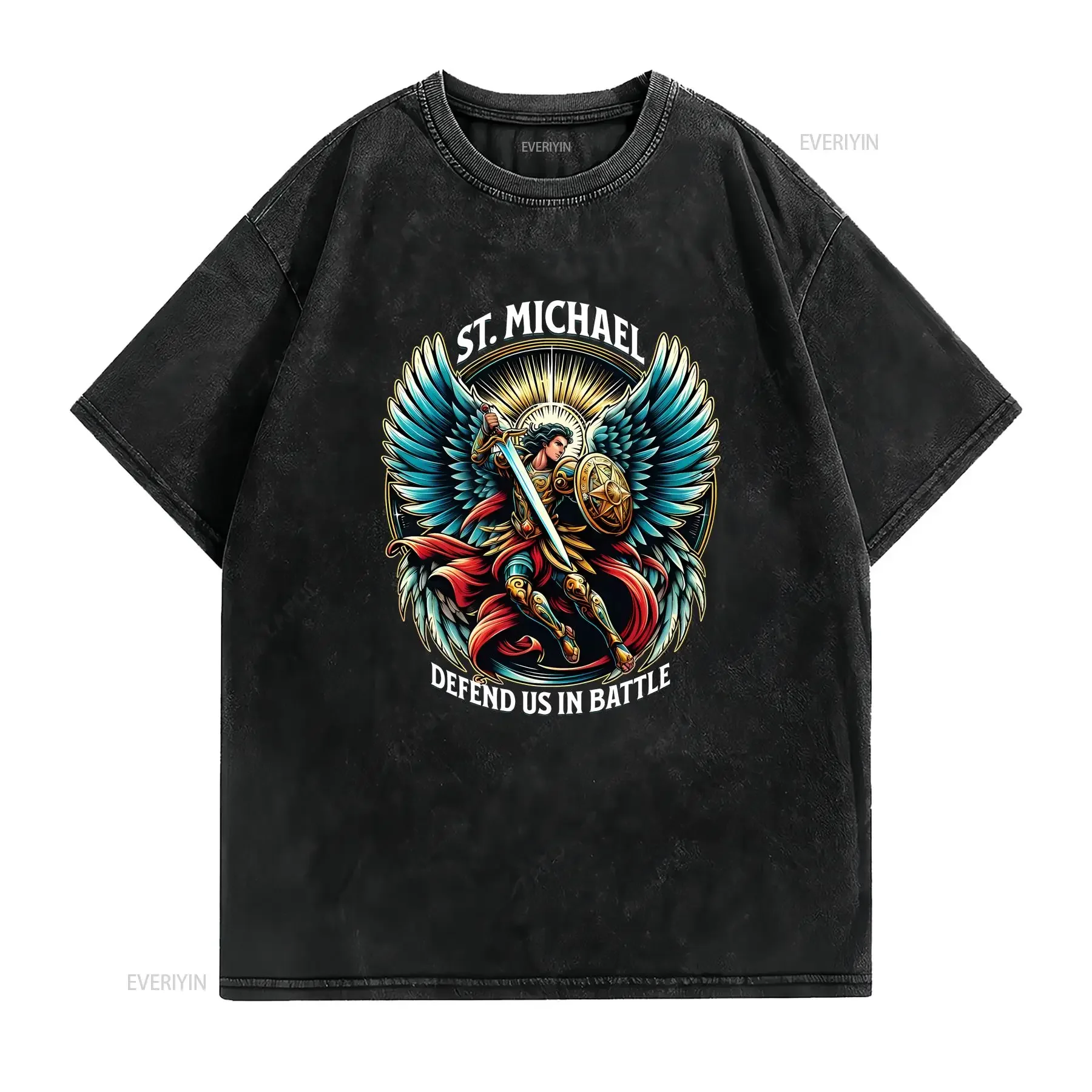 Saint michael defend us in battle shirt st archangel pray for vintage Washed fashion Top For Everyday Wear designer clothes
