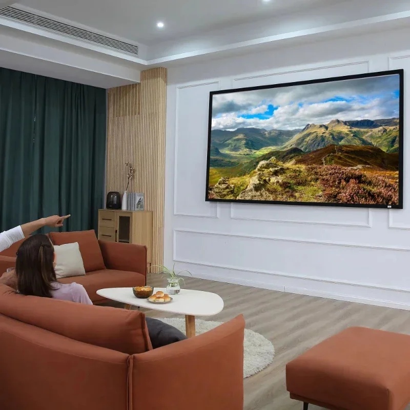 100-Inch projector screen, wall-mounted projection screen, compatible with Light Emitting Diode and LCD projectors for home