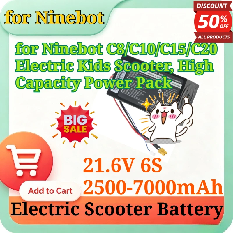 21.6V 2500-7000mAh 6S Li-ion Replacement Battery for Ninebot C8/C10/C15/C20 Electric Kids Scooter, High Capacity Power Pack