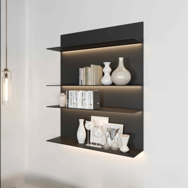 Modern light luxury simple luminous board wall shelf bookshelf storage rack wall baffle living room one-word laminate rack