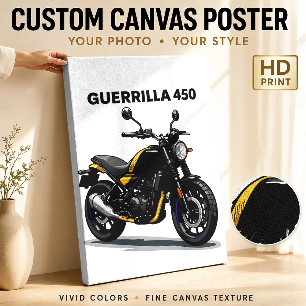 Indian Guerrilla 450 Motorcycle Framed Canvas Poster Customized Photo Clean Lines With Detailed Shading Wall Art For Man Cave
