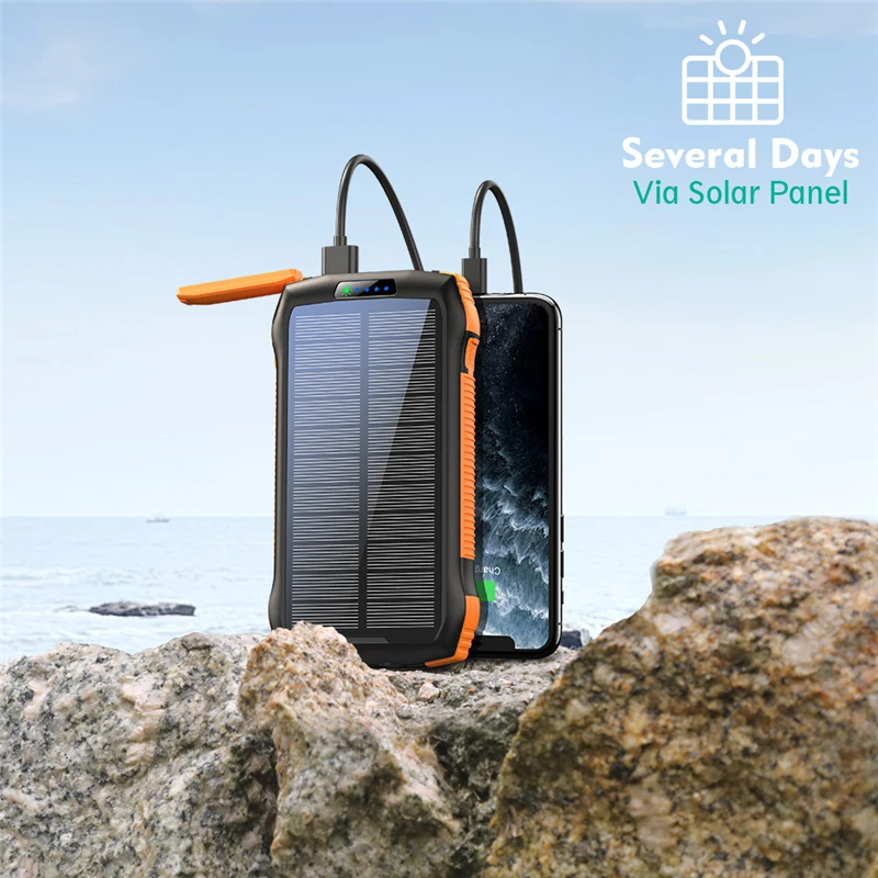 Imagem -05 - Banco de Energia Solar com Dupla Porta Usb Carregador sem Fio Carregamento Rápido para Iphone 15 Samsung Xiaomi Powerbank com Camping Light 33500mah