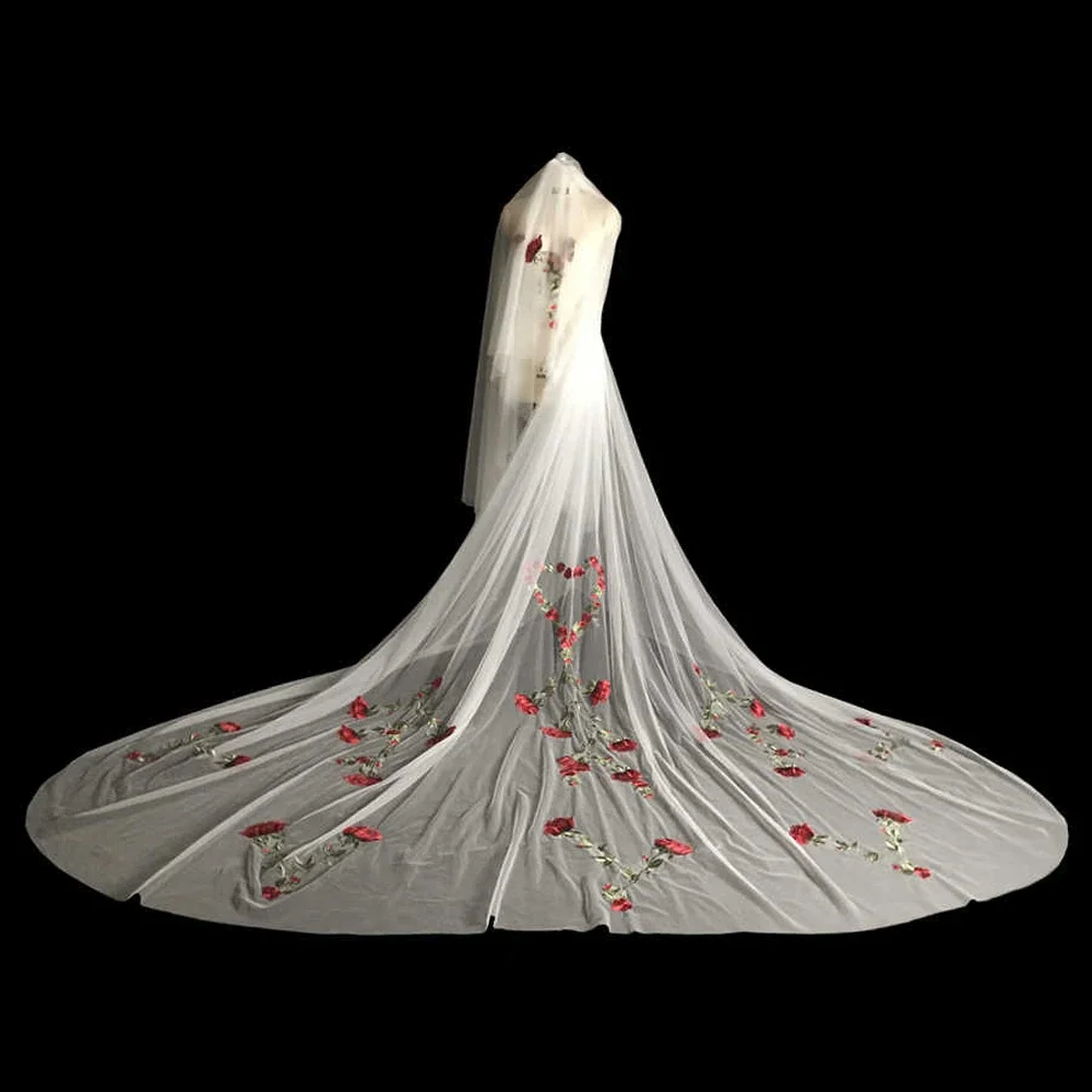 

Rose wedding veil, long, 2T application, bridal veil with comb cover, facial wedding veil