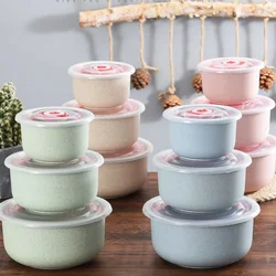3Pcs Bento Box Wheat Straw Lunch Box Eco-Friendly Salad Bowl with Lid Can Be Microwave Food Storage Container Kitchen Tableware