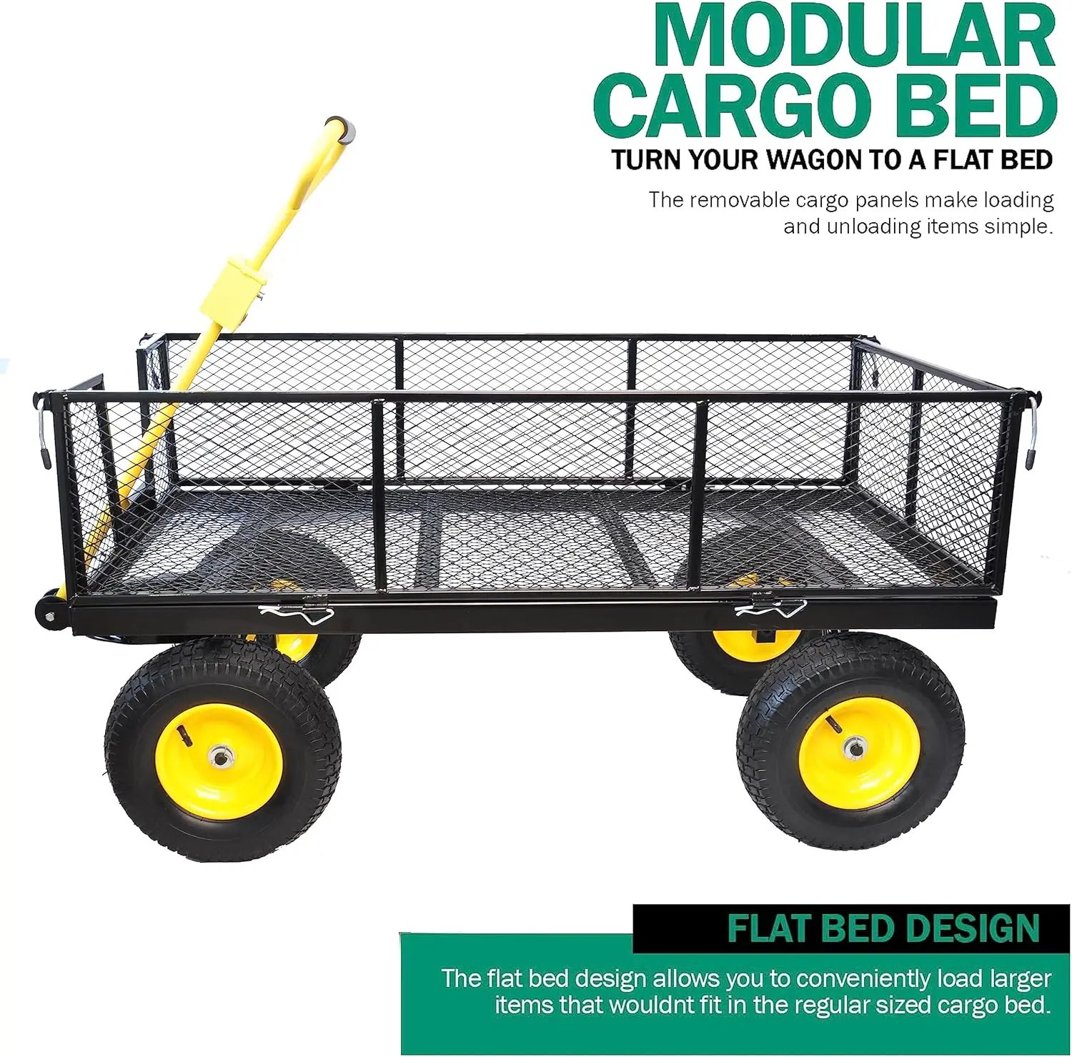 Steel Garden Cart Flatbed with Removable Sides, 1000LBS Heavy Duty Yard Cart with 180° Rotating Handle and 12 Inch Tires,